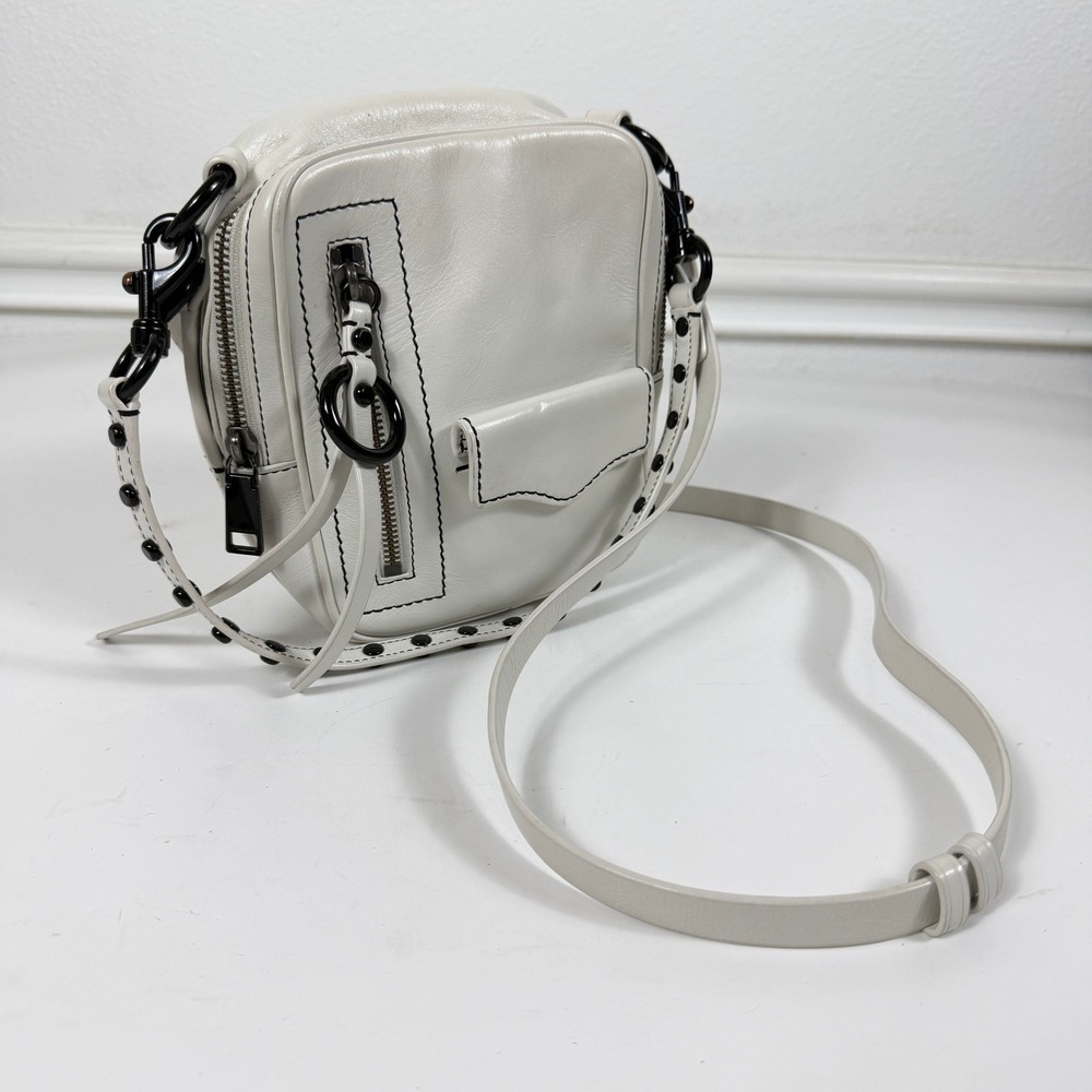Rebecca Minkoff White Leather Crossbody Bag Camera Moto Studded Leopard
